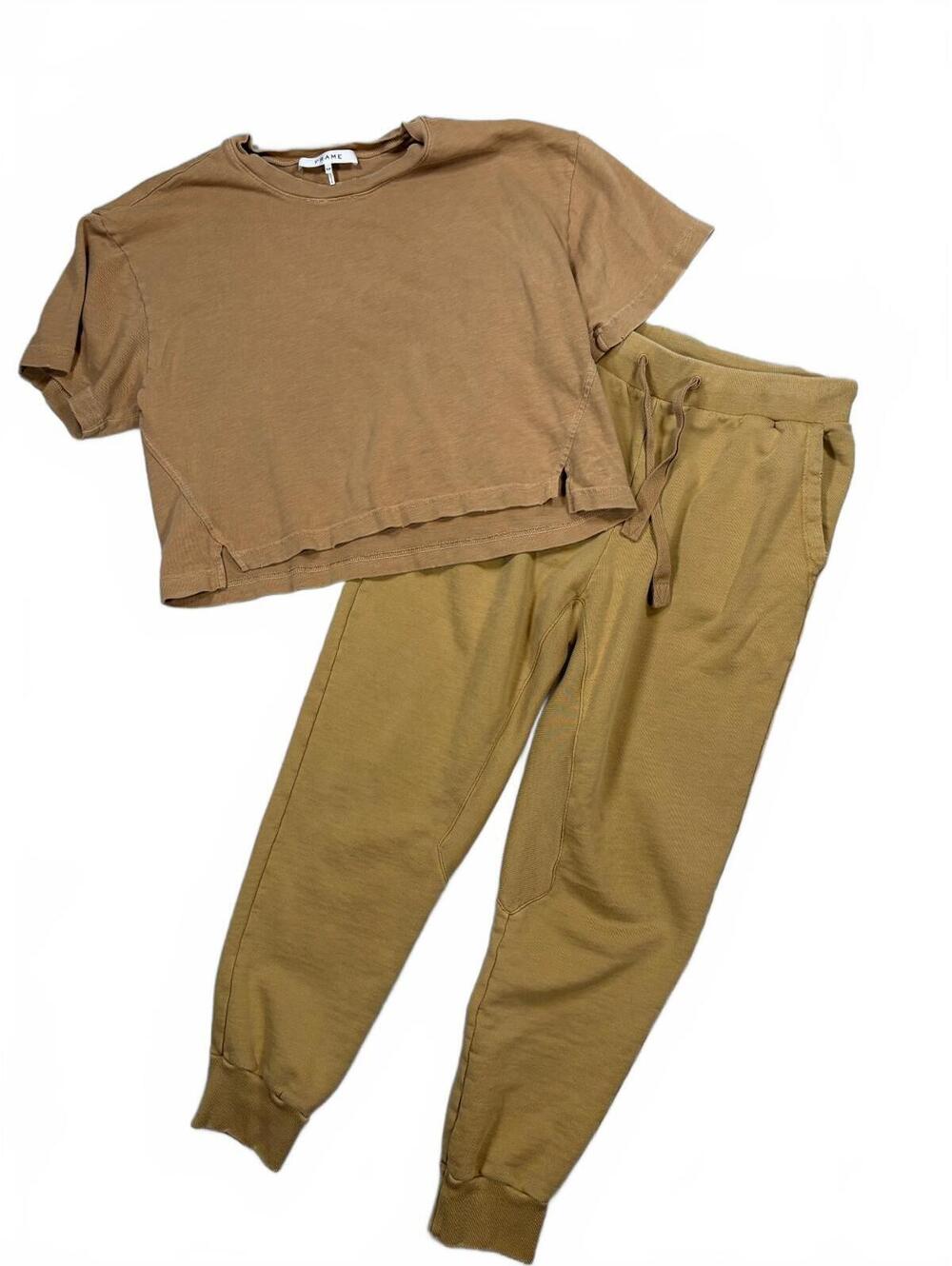 FRAME Vintage Camel 100% Organic Pima Cotton Lounge Set Quiet Luxury Size S